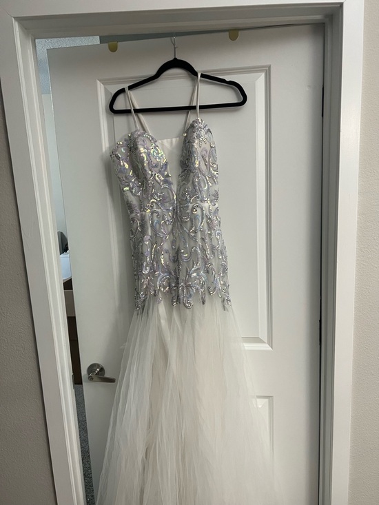 Angela & Alison Dresses & Skirts - Angela & Alison Silver Sequin Bodice White Tulle Mermaid Gown